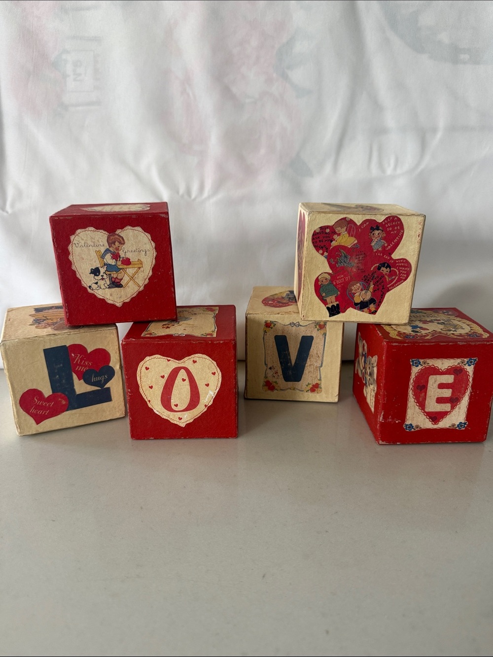 Vintage-Inspired Love Blocks Home Accent - Red and Cream